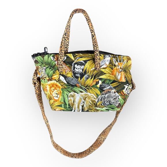Vintage Quilted Jungle Animal Print Mini Tote Shoulder Crossbody Bag - Picture 4 of 11